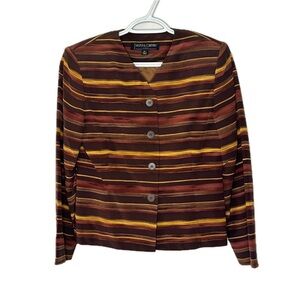 NWT Kasper KSL Silk Gold Striped Blazer Petite 4P Yellow Midi Skirt Set Lined 6P